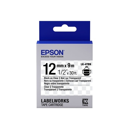 [EPS-CIN-LK4TBN] CINTA P/ROTULADOR IMPRIME NEGRO C/FONDO TRANSPARENTE 12MM. X 9MTS. / EPSON **DESCONTINUADO**