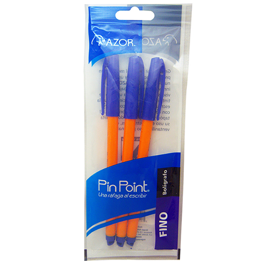 BOLIGRAFO AZUL PUNTO FINO C/3 PIEZAS / AZOR