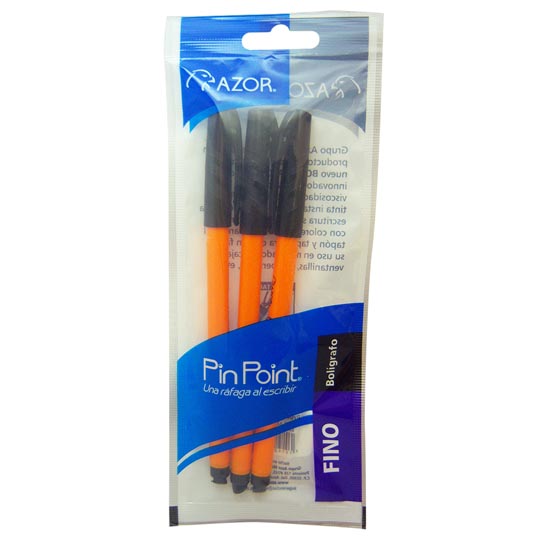 PLUMA PUNTO FINO NEGRO 3 PCS. / AZOR