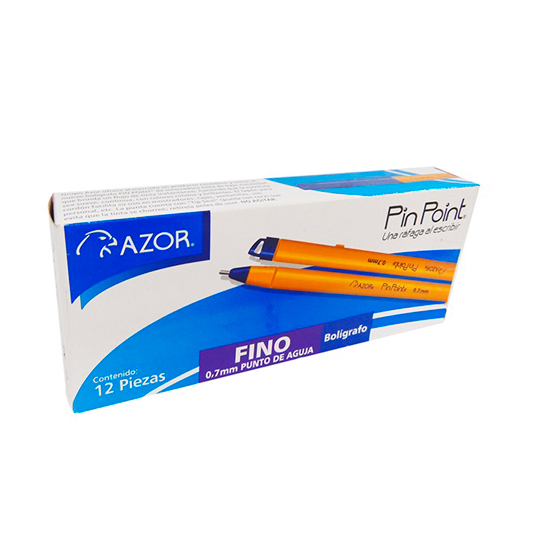 BOLIGRAFO AZUL PUNTO FINO CUERPO AMARILLO C/12 PIEZAS / AZOR