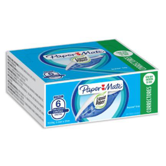 CORRECTOR EN CINTA DRY LINE 5MM X 8.5MTS 6 PIEZAS / PAPER MATE