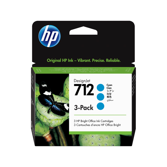 [HP-TIN-3ED77A] CART. TINTA HP 712 CYAN 3 PIEZAS / HEWLETT PACKARD