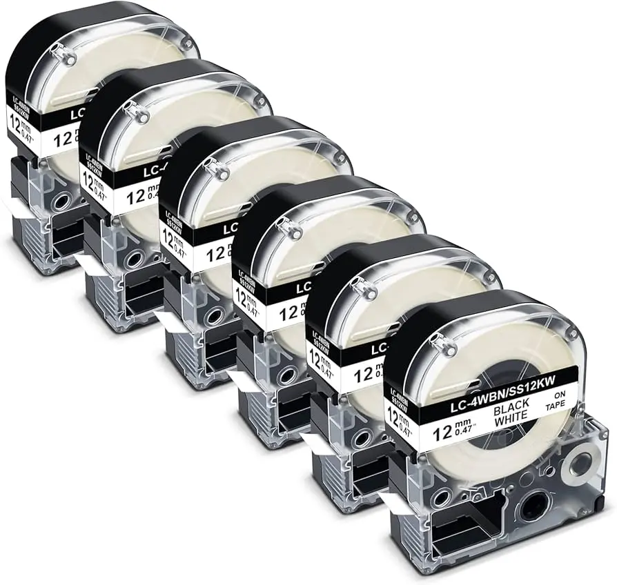 [1005008684029794] CINTA P/ROTULADOR IMPRIME NEGRO C/FONDO BLANCO 12MM. X 9MTS. PAQUETE 5 PCS. / GENERICO