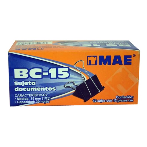 [MAE-SUJ-BC15] SUJETADOCUMENTOS DE 15 MM 12 PIEZAS / MAE