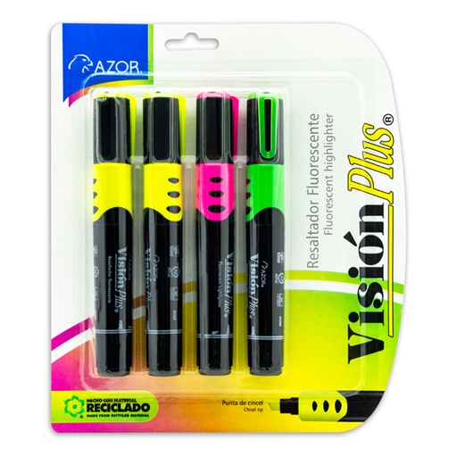[AZO-MAR-2604AM] RESALTADOR VISION PLUS SURTIDO C/4 / AZOR