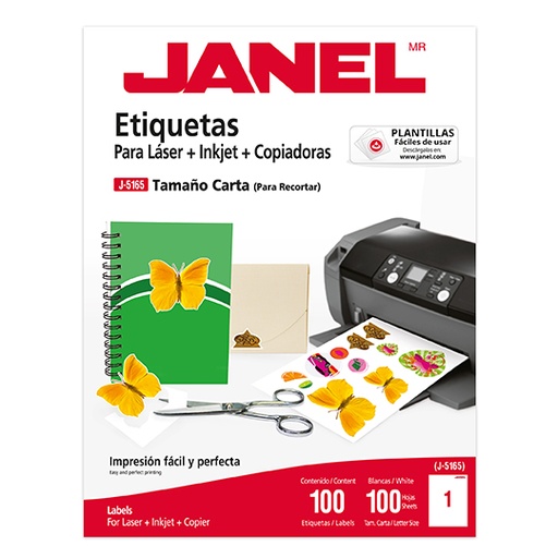 [JAN-ETI-5165] ETIQUETA BLANCA TAMAÑO CARTA 100 PZS. / JANEL