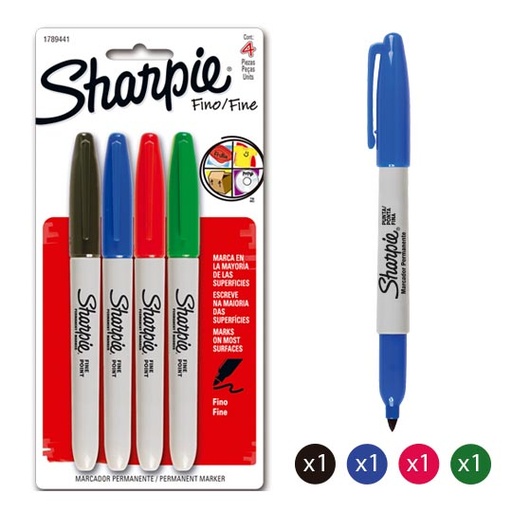 [BER-MAR-SHARP4] PLUMON FINO SURTIDO 4 PZS / SHARPIE