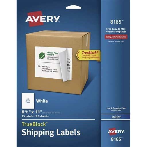 [AVE-ETI-8165] ETIQUETA BLANCA TAMAÑO CARTA 25 PZS. / AVERY